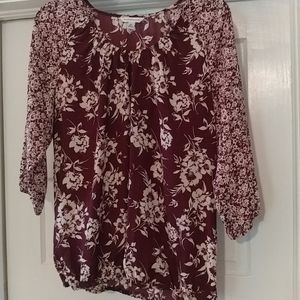 Burgundy and cream blouse